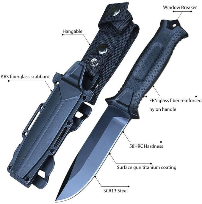 JOOWES Tactical Fixed Blade Knife - Black